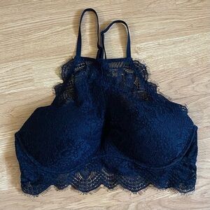 PINK Victoria's Secret Date Push Up Halter Lace Pigeonnant Bra L A-C Black